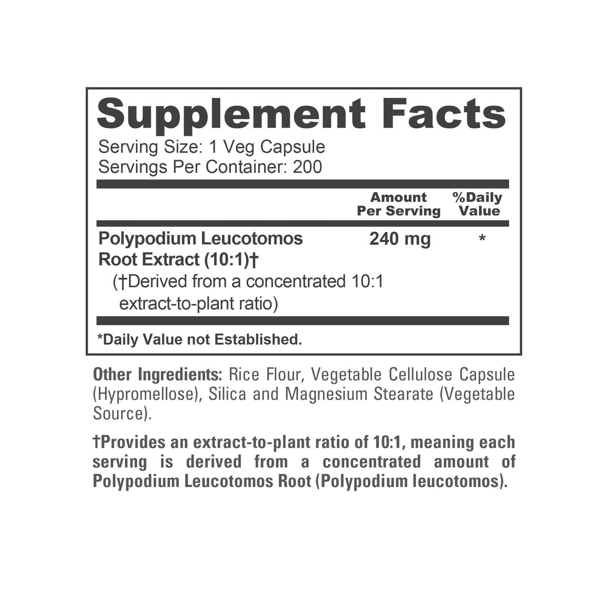 NusaPure Polypodium Leucotomos Kapseln, 240 mg, 200 vegane Kapseln (Non-GMO, vegan)