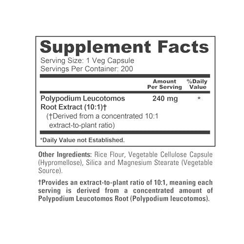 NusaPure Polypodium Leucotomos Kapseln, 240 mg, 200 vegane Kapseln (Non-GMO, vegan)
