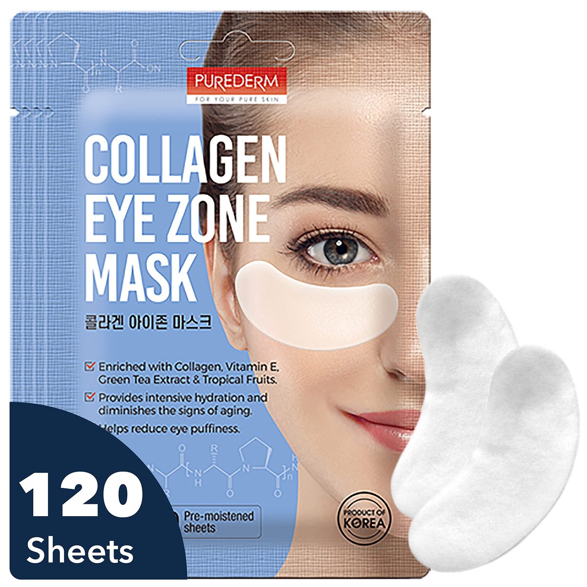 Purederm Deluxe Collagen Augenmaske – 4er-Pack mit 30 Blättern – Anti-Aging & Anti-Falten Augenpads gegen dunkle Ringe und Schwellungen