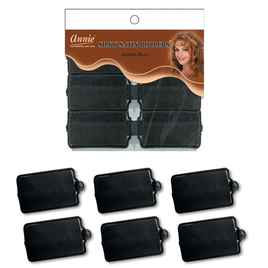 Annie Silky Satin Jumbo Haarwickler – 6er-Pack Schwarze Schaumstoffwickler für Hitze-Locken – Weiche Schlafwickler für alle Haartypen, verhindert Haarbruch & Frizz (3,8 cm Durchmesser)