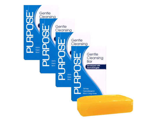 PURPOSE Sanfte Reinigungsseife, von Dermatologen entwickelt, für alle Hauttypen, für empfindliche & trockene Haut, ölfrei, hypoallergen, sulfatfrei, 6 oz Riegel (Packung mit 4)