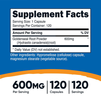 Nutricost Goldenseal Root 600mg, 120 Kapseln - Non-GMO, Glutenfrei, Vegetarische Kapseln