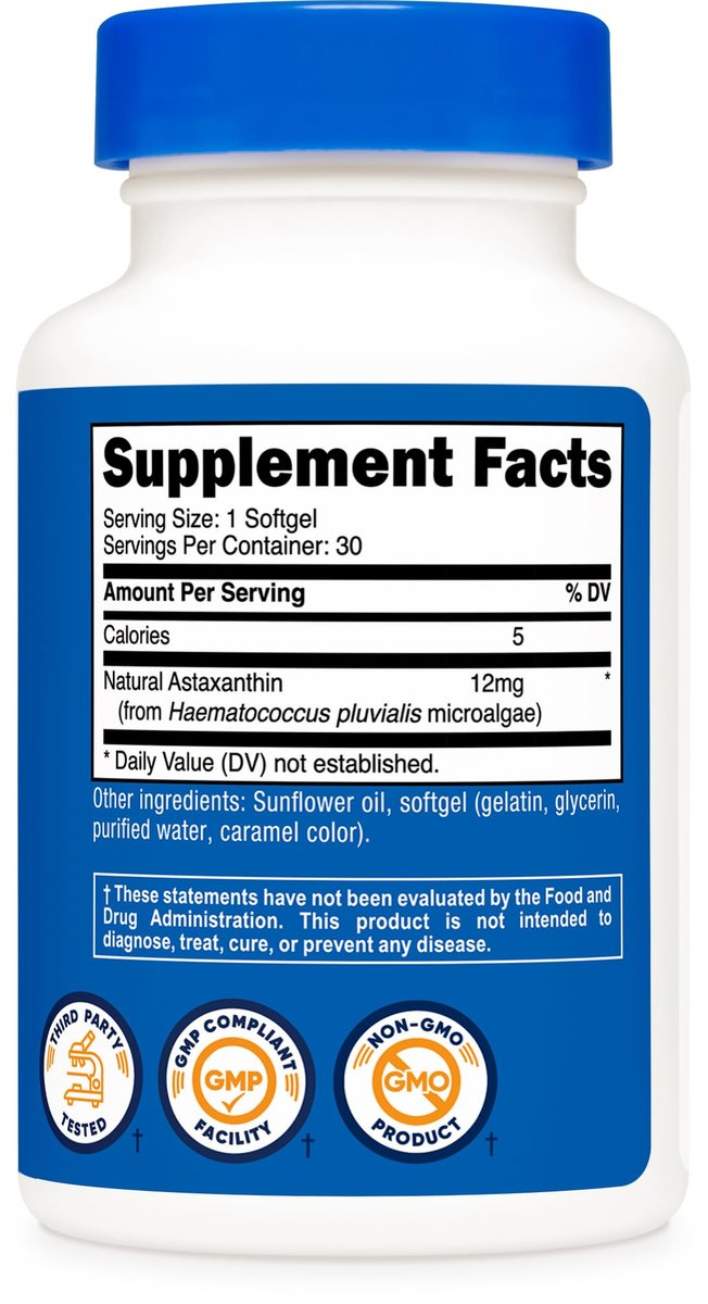Nutricost Astaxanthin 12 mg – 30 Weichkapseln, Non-GMO & Glutenfrei