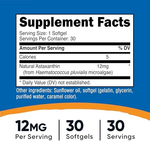 Nutricost Astaxanthin 12 mg – 30 Weichkapseln, Non-GMO & Glutenfrei