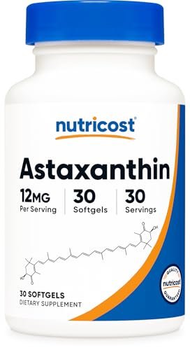 Nutricost Astaxanthin 12 mg – 30 Weichkapseln, Non-GMO & Glutenfrei