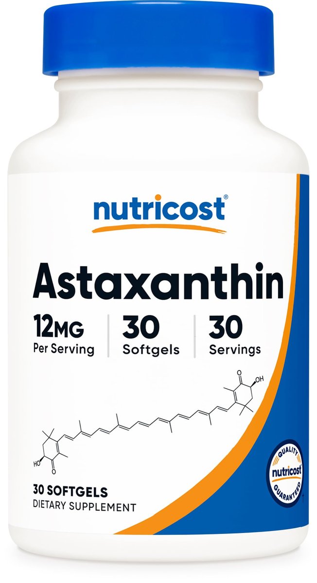Nutricost Astaxanthin 12 mg – 30 Weichkapseln, Non-GMO & Glutenfrei