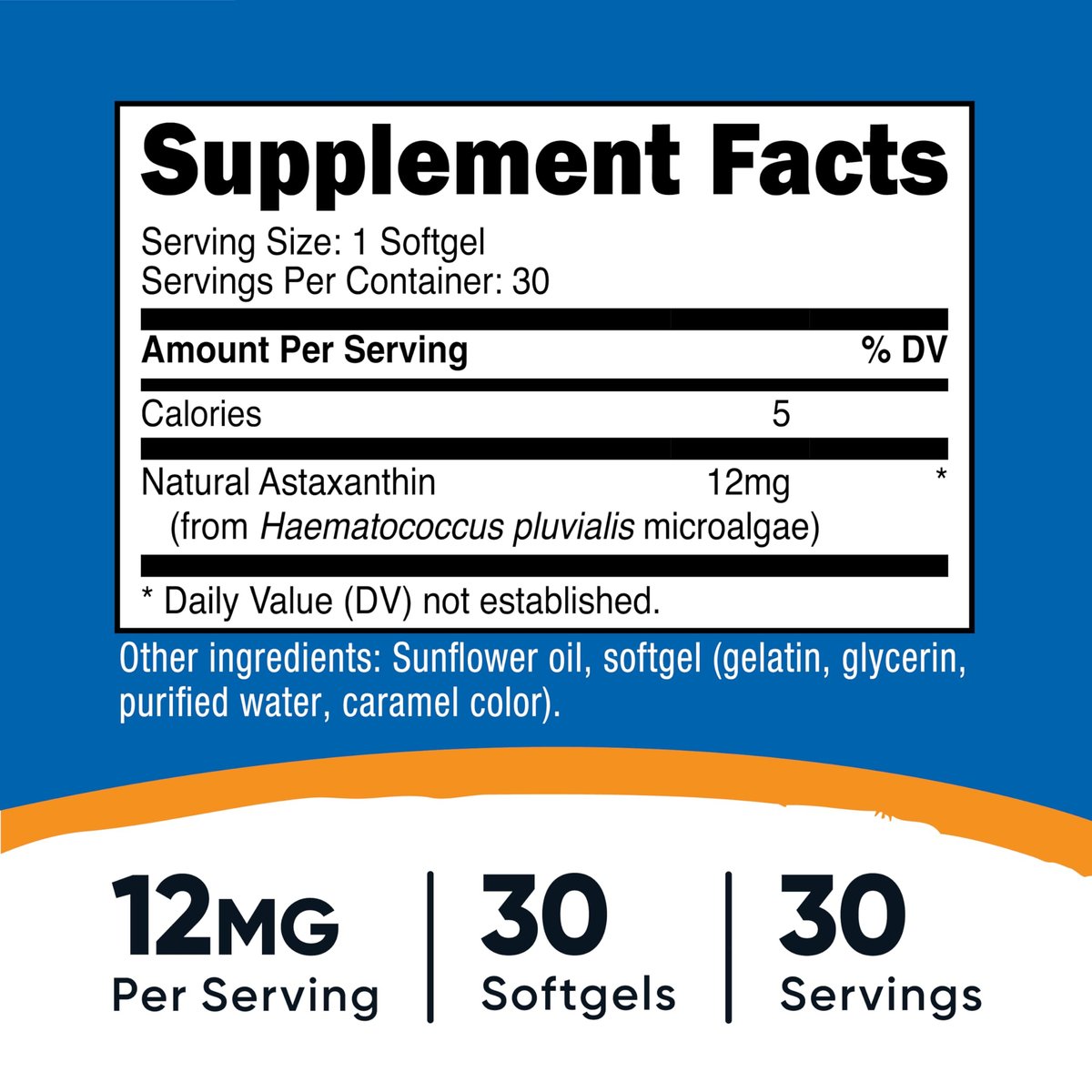 Nutricost Astaxanthin 12 mg – 30 Weichkapseln, Non-GMO & Glutenfrei