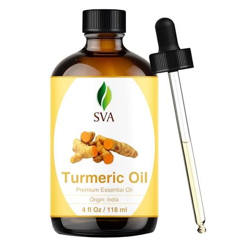 SVA Kurkuma Ätherisches Öl – 118 ml – 100% Natürliches Kurkumaöl – für Diffuser, Haarpflege, Gesicht, Hautpflege, Aromatherapie, Kopfhaut- und Körpermassage, Seifen- und Kerzenherstellung – mit Pipette