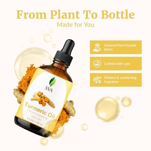 SVA Kurkuma Ätherisches Öl – 118 ml – 100% Natürliches Kurkumaöl – für Diffuser, Haarpflege, Gesicht, Hautpflege, Aromatherapie, Kopfhaut- und Körpermassage, Seifen- und Kerzenherstellung – mit Pipette