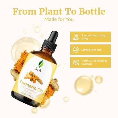 SVA Kurkuma Ätherisches Öl – 118 ml – 100% Natürliches Kurkumaöl – für Diffuser, Haarpflege, Gesicht, Hautpflege, Aromatherapie, Kopfhaut- und Körpermassage, Seifen- und Kerzenherstellung – mit Pipette