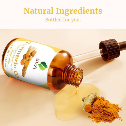 SVA Kurkuma Ätherisches Öl – 118 ml – 100% Natürliches Kurkumaöl – für Diffuser, Haarpflege, Gesicht, Hautpflege, Aromatherapie, Kopfhaut- und Körpermassage, Seifen- und Kerzenherstellung – mit Pipette