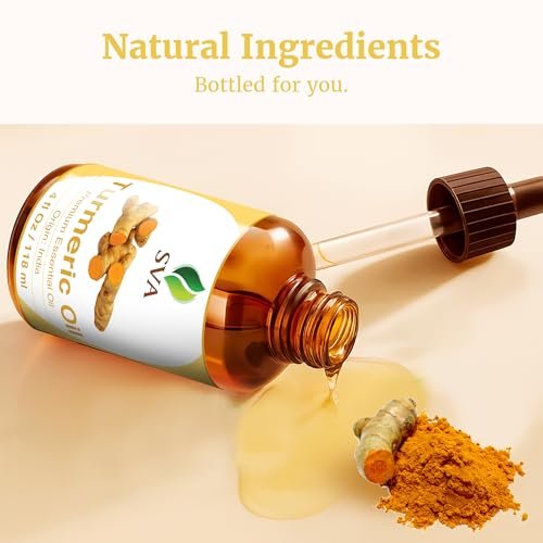SVA Kurkuma Ätherisches Öl – 118 ml – 100% Natürliches Kurkumaöl – für Diffuser, Haarpflege, Gesicht, Hautpflege, Aromatherapie, Kopfhaut- und Körpermassage, Seifen- und Kerzenherstellung – mit Pipette