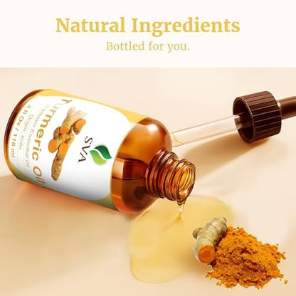 SVA Kurkuma Ätherisches Öl – 118 ml – 100% Natürliches Kurkumaöl – für Diffuser, Haarpflege, Gesicht, Hautpflege, Aromatherapie, Kopfhaut- und Körpermassage, Seifen- und Kerzenherstellung – mit Pipette