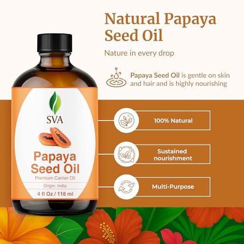 SVA Papaya Samenöl – 118 ml – 100% natürliches kaltgepresstes Papayaöl für Gesicht, Hautpflege, Haarpflege, Kopfhaut- und Körpermassage – Trägeröl mit Pipette
