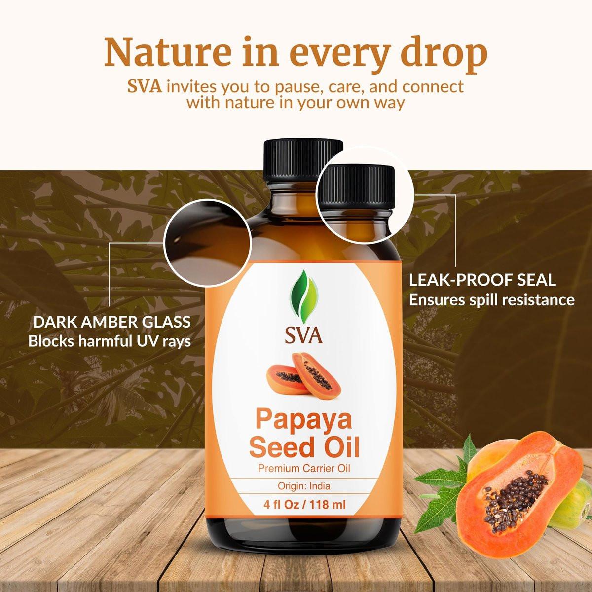 SVA Papaya Samenöl – 118 ml – 100% natürliches kaltgepresstes Papayaöl für Gesicht, Hautpflege, Haarpflege, Kopfhaut- und Körpermassage – Trägeröl mit Pipette