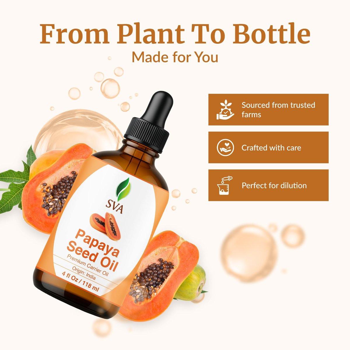 SVA Papaya Samenöl – 118 ml – 100% natürliches kaltgepresstes Papayaöl für Gesicht, Hautpflege, Haarpflege, Kopfhaut- und Körpermassage – Trägeröl mit Pipette