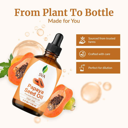 SVA Papaya Samenöl – 118 ml – 100% natürliches kaltgepresstes Papayaöl für Gesicht, Hautpflege, Haarpflege, Kopfhaut- und Körpermassage – Trägeröl mit Pipette