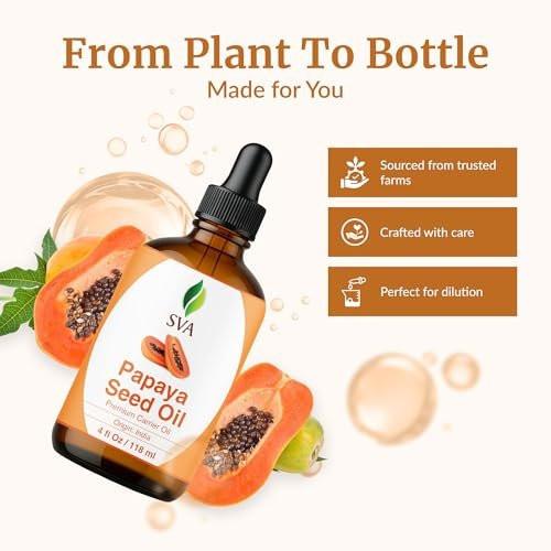 SVA Papaya Samenöl – 118 ml – 100% natürliches kaltgepresstes Papayaöl für Gesicht, Hautpflege, Haarpflege, Kopfhaut- und Körpermassage – Trägeröl mit Pipette