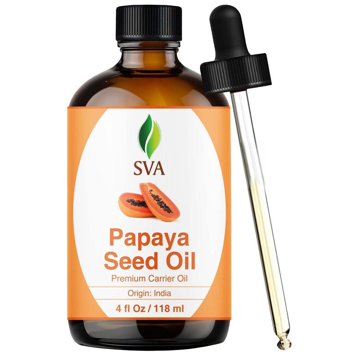 SVA Papaya Samenöl – 118 ml – 100% natürliches kaltgepresstes Papayaöl für Gesicht, Hautpflege, Haarpflege, Kopfhaut- und Körpermassage – Trägeröl mit Pipette