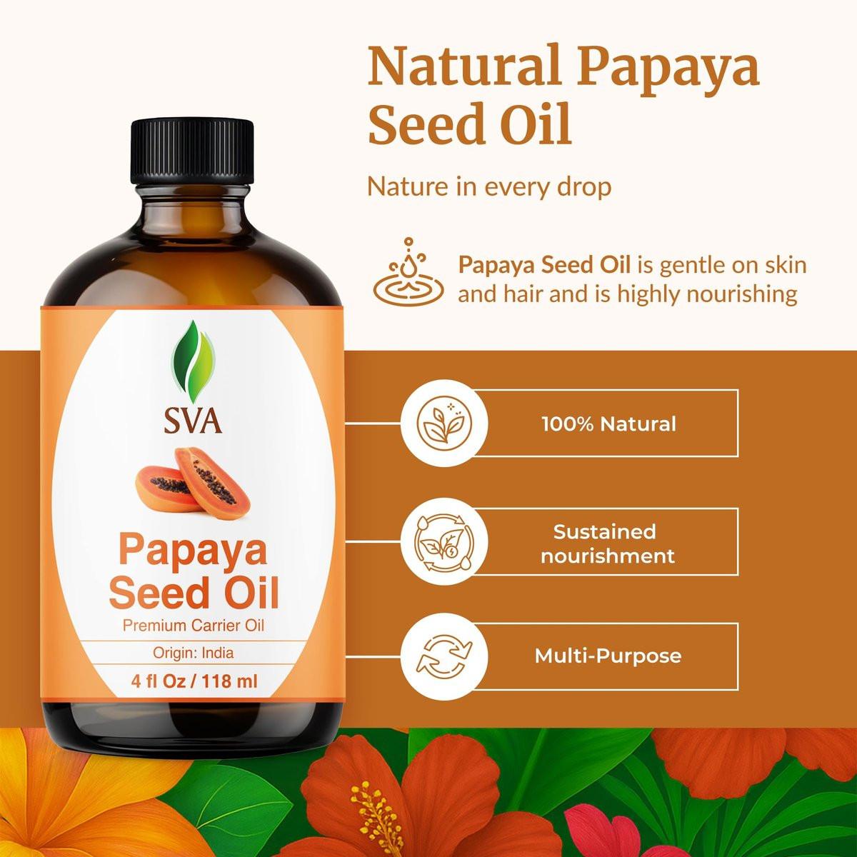 SVA Papaya Samenöl – 118 ml – 100% natürliches kaltgepresstes Papayaöl für Gesicht, Hautpflege, Haarpflege, Kopfhaut- und Körpermassage – Trägeröl mit Pipette