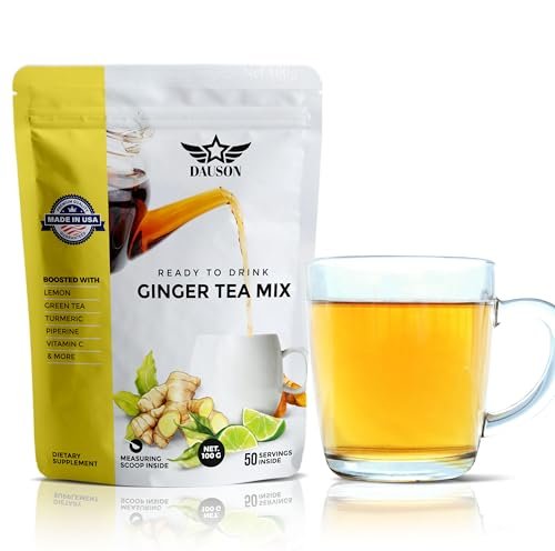 Erfrischender Ingwer-Kurkuma-Tee-Mix | Mischung aus entkoffeiniertem grünem Tee, Zitrone, Lakritz, Vitamin C – Koffeinfrei, vegan, magenfreundlicher Detox-Tee - Kräuterteepulver - 50 Portionen