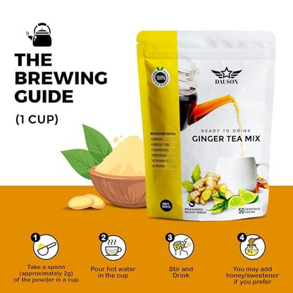 Erfrischender Ingwer-Kurkuma-Tee-Mix | Mischung aus entkoffeiniertem grünem Tee, Zitrone, Lakritz, Vitamin C – Koffeinfrei, vegan, magenfreundlicher Detox-Tee - Kräuterteepulver - 50 Portionen