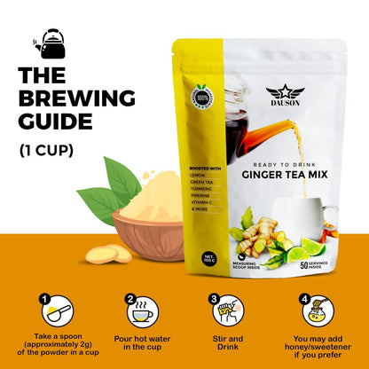 Erfrischender Ingwer-Kurkuma-Tee-Mix | Mischung aus entkoffeiniertem grünem Tee, Zitrone, Lakritz, Vitamin C – Koffeinfrei, vegan, magenfreundlicher Detox-Tee - Kräuterteepulver - 50 Portionen