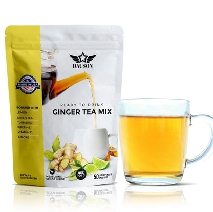 Erfrischender Ingwer-Kurkuma-Tee-Mix | Mischung aus entkoffeiniertem grünem Tee, Zitrone, Lakritz, Vitamin C – Koffeinfrei, vegan, magenfreundlicher Detox-Tee - Kräuterteepulver - 50 Portionen