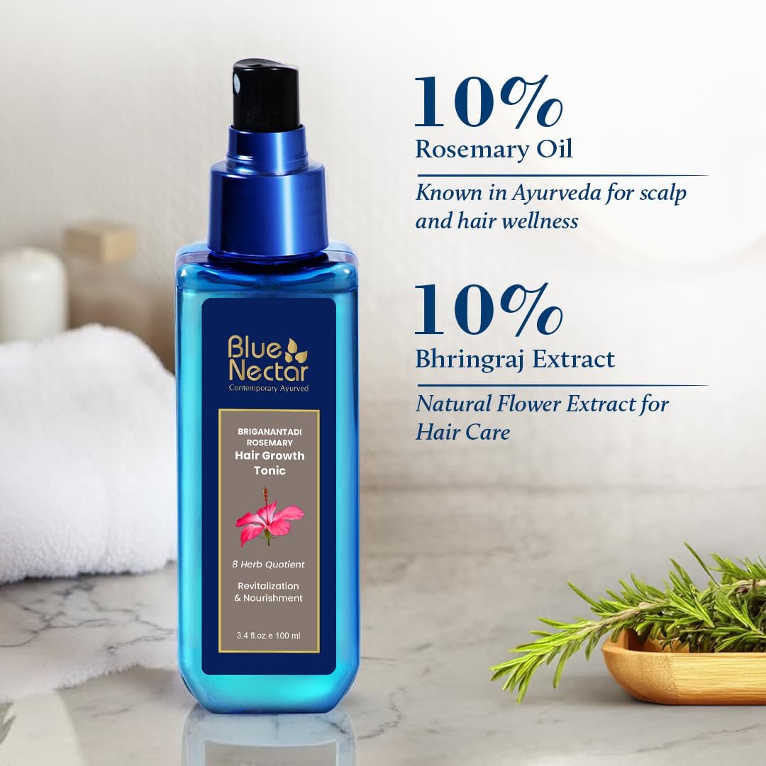 Blue Nectar Haarwuchs Serum mit Rosmarinöl für Haarwachstum | Ayurvedisches Haarwasser Spray (8 Kräuter, 3,38 Fl Oz)