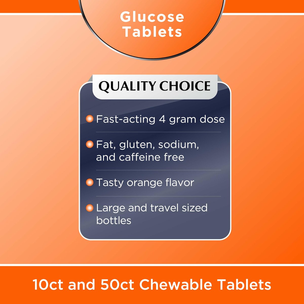 Quality Choice Schnell wirkende Glukosetabletten mit Orangengeschmack, 50 Stück