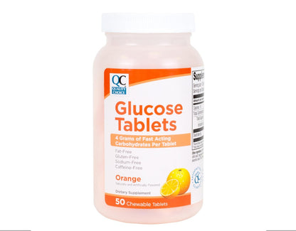 Quality Choice Schnell wirkende Glukosetabletten mit Orangengeschmack, 50 Stück
