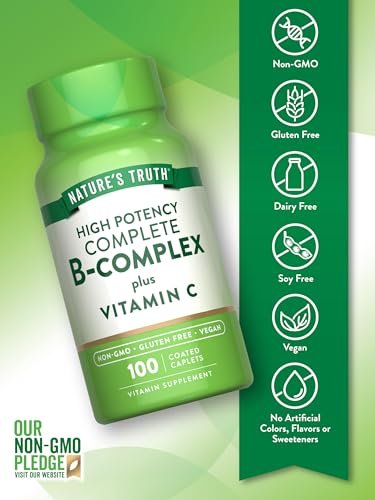 Nature's Truth Vitamin B-Komplex plus Vitamin C | 100 Kapseln | Veganes, Nicht-GVO & Glutenfreies Nahrungsergänzungsmittel