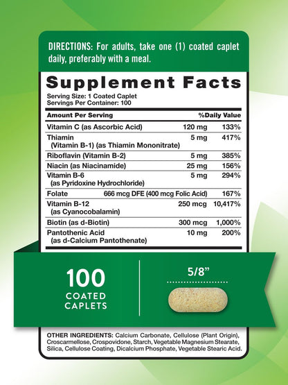 Nature's Truth Vitamin B-Komplex plus Vitamin C | 100 Kapseln | Veganes, Nicht-GVO & Glutenfreies Nahrungsergänzungsmittel