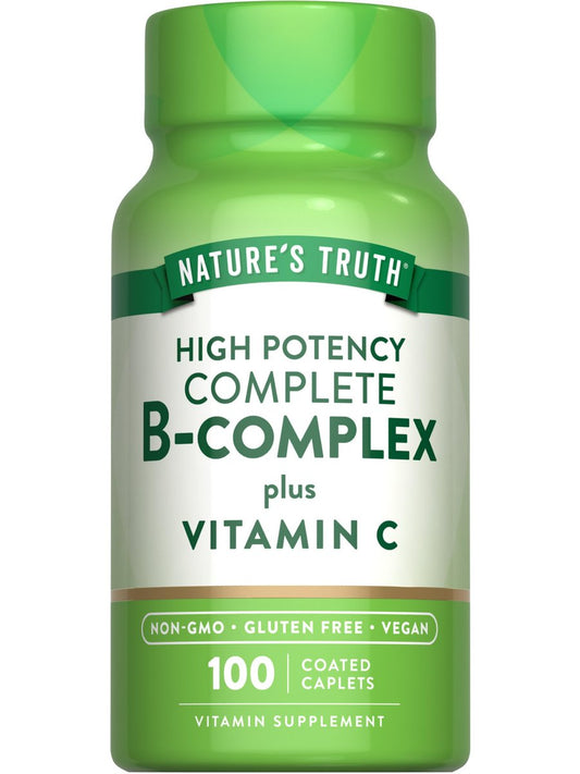 Nature's Truth Vitamin B-Komplex plus Vitamin C | 100 Kapseln | Veganes, Nicht-GVO & Glutenfreies Nahrungsergänzungsmittel