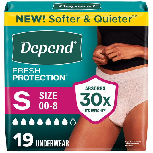 Depend Fresh Protection Inkontinenzslip für Frauen, Einweg, Maximum, Small, Blush, 19 Stück