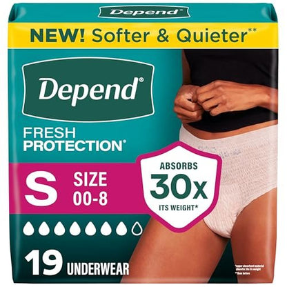 Depend Fresh Protection Inkontinenzslip für Frauen, Einweg, Maximum, Small, Blush, 19 Stück