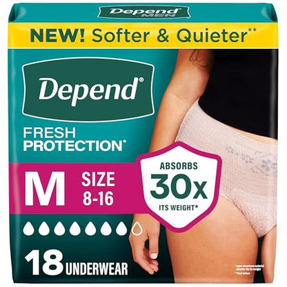 Depend Fresh Protection Inkontinenzslip für Damen, Einweg, Maxi, Medium, Blush, 18 Stück