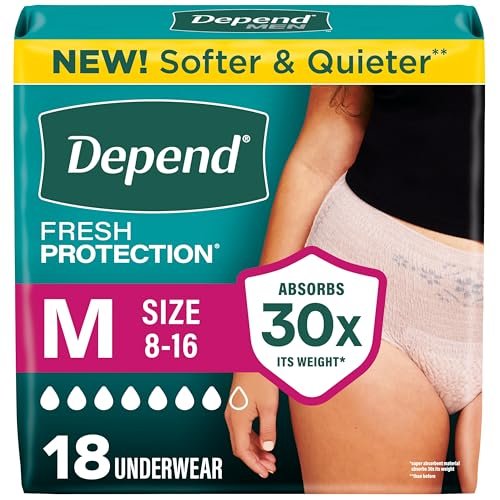 Depend Fresh Protection Inkontinenzslip für Damen, Einweg, Maxi, Medium, Blush, 18 Stück