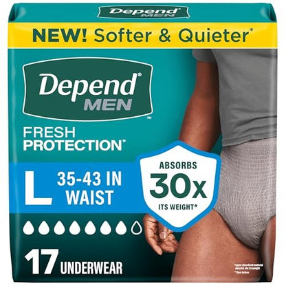 Depend Fresh Protection Inkontinenzslip für Männer, Einweg, Maximal, Large, Grau, 17 Stück