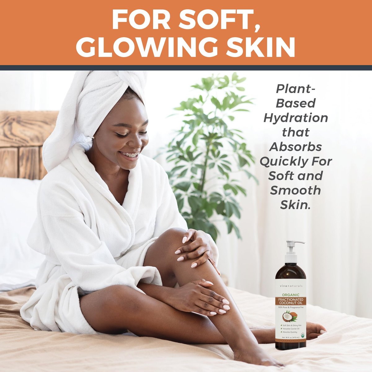 Viva Naturals Bio fraktioniertes Kokosöl, 473 ml – Haut- & Haarpflege, Massageöl, Trägeröl für ätherische Öle