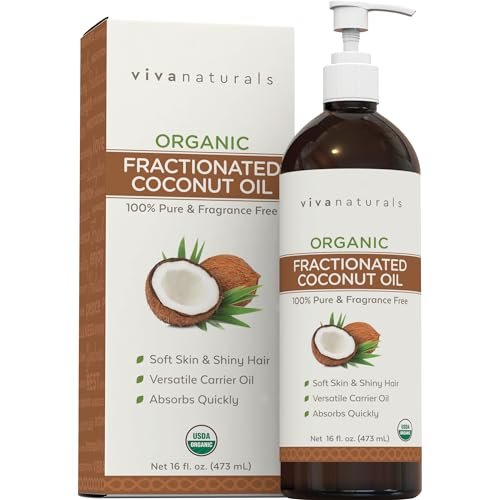 Viva Naturals Bio fraktioniertes Kokosöl, 473 ml – Haut- & Haarpflege, Massageöl, Trägeröl für ätherische Öle