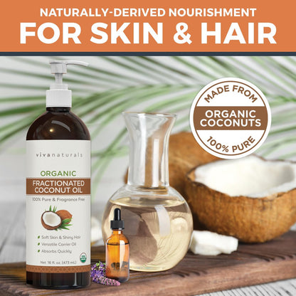 Viva Naturals Bio fraktioniertes Kokosöl, 473 ml – Haut- & Haarpflege, Massageöl, Trägeröl für ätherische Öle