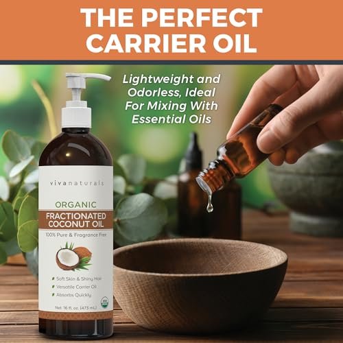 Viva Naturals Bio fraktioniertes Kokosöl, 473 ml – Haut- & Haarpflege, Massageöl, Trägeröl für ätherische Öle