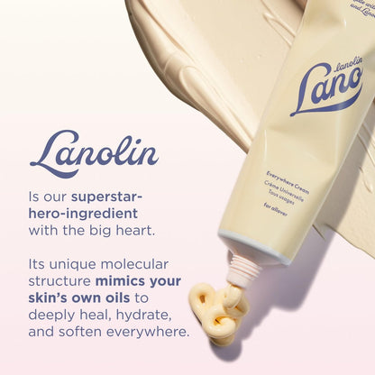 Lanolips Everywhere Cream – Ultra-feuchtigkeitsspendende Vitamin E & Lanolin Creme für Körper und Gesicht – Trockene, rissige Hautpflege für Kinder und Babys (85 ml / 2,9 oz)