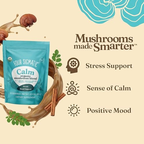 Four Sigmatic Calm Mushroom Blend | Adaptogen-Mischung mit Ashwagandha, Reishi, Tulsi, Cordyceps, Chaga, Hagebutten und mehr | Natürliche Stresslinderung und Immununterstützung | 30 Portionen