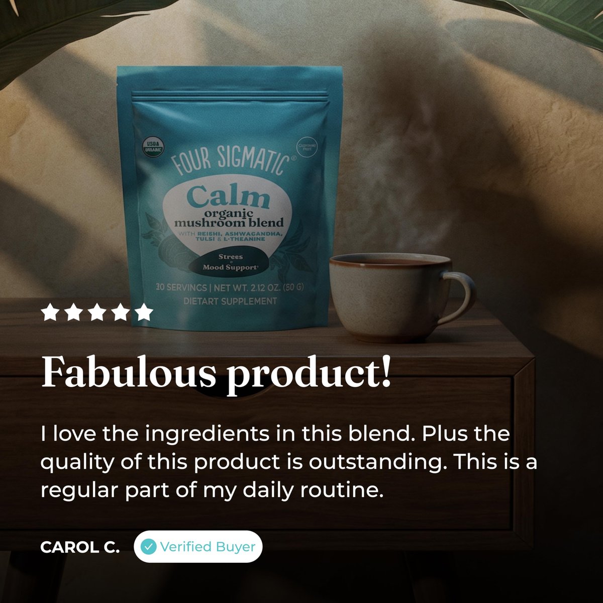 Four Sigmatic Calm Mushroom Blend | Adaptogen-Mischung mit Ashwagandha, Reishi, Tulsi, Cordyceps, Chaga, Hagebutten und mehr | Natürliche Stresslinderung und Immununterstützung | 30 Portionen