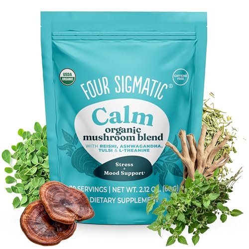 Four Sigmatic Calm Mushroom Blend | Adaptogen-Mischung mit Ashwagandha, Reishi, Tulsi, Cordyceps, Chaga, Hagebutten und mehr | Natürliche Stresslinderung und Immununterstützung | 30 Portionen