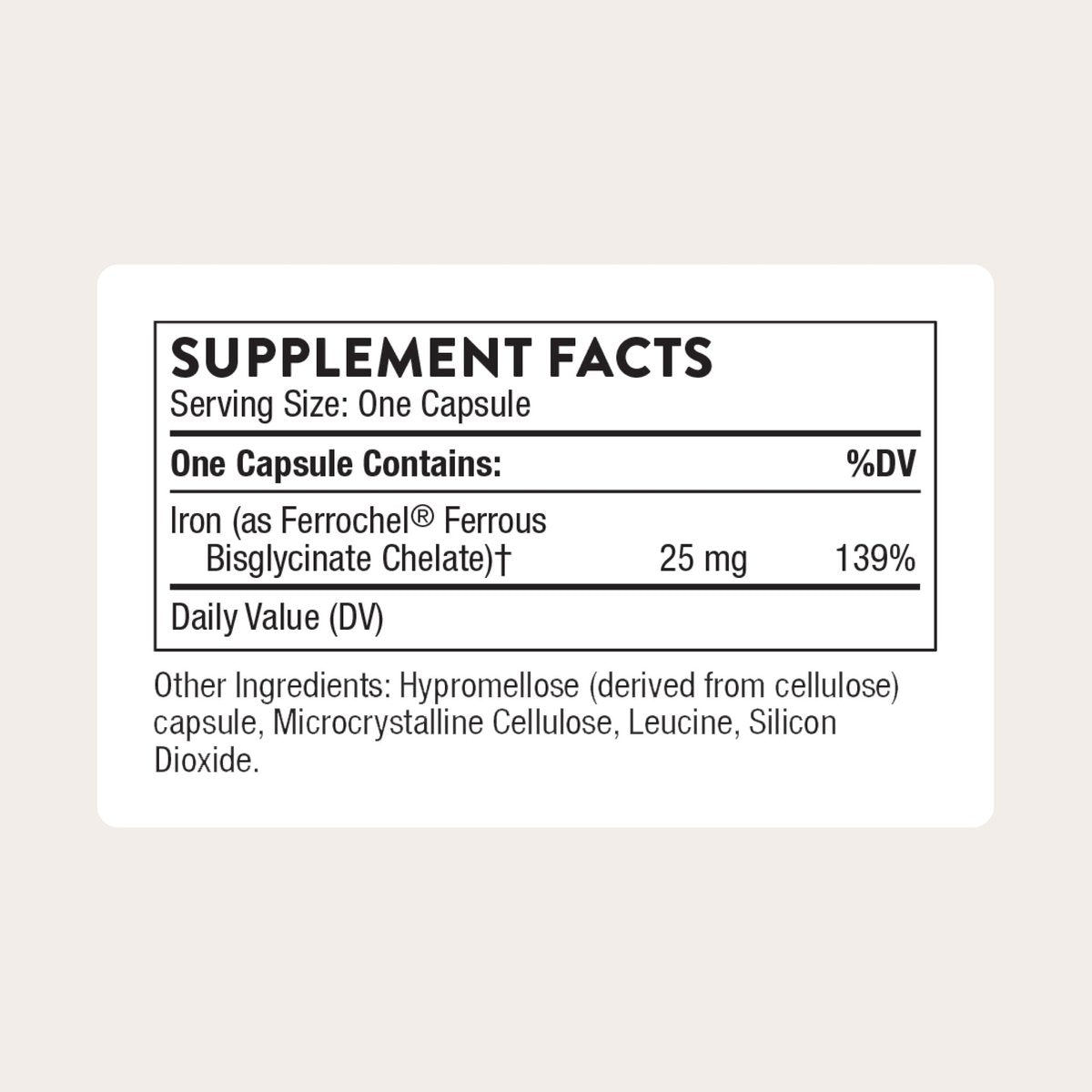 THORNE – Eisenbisglycinat 25 mg – Hoch bioverfügbares Eisen ohne Magen-Darm-Beschwerden – NSF-zertifiziert für den Sport – glutenfrei – 60 Kapseln