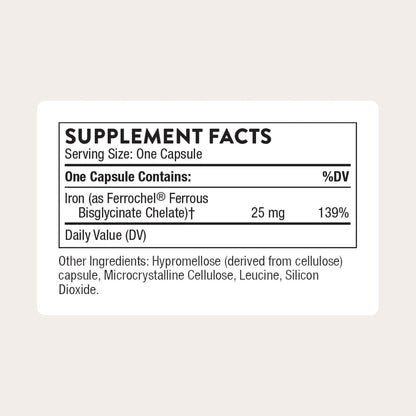 THORNE – Eisenbisglycinat 25 mg – Hoch bioverfügbares Eisen ohne Magen-Darm-Beschwerden – NSF-zertifiziert für den Sport – glutenfrei – 60 Kapseln