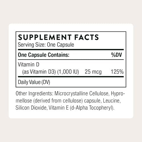 THORNE Vitamin D3 Supplement – 1.000 IE – Unterstützt Knochen, Zähne, Muskeln, Herz-Kreislauf- und Immunfunktion – 90 Kapseln